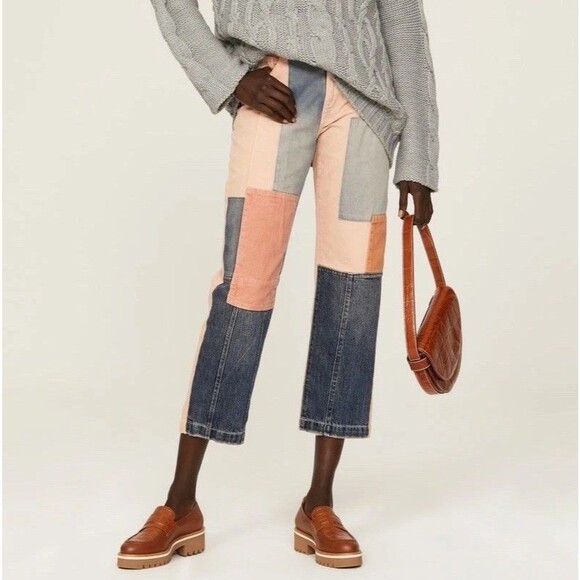 The Great The Billy Jean Pink Corduroy Patchwork Jeans Women's Size 26 - Picture 1 of 15